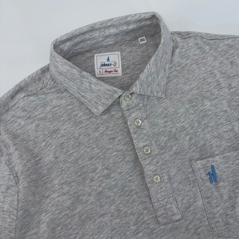 johnnie-O Hangin Out Mens Large Gray Heather Short Sleeve Polo Shirt Cotton